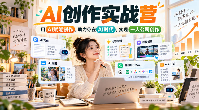 AI创作实战营，用AI赋能创作，助力你在AI时代，实现一人公司创作-卿云社