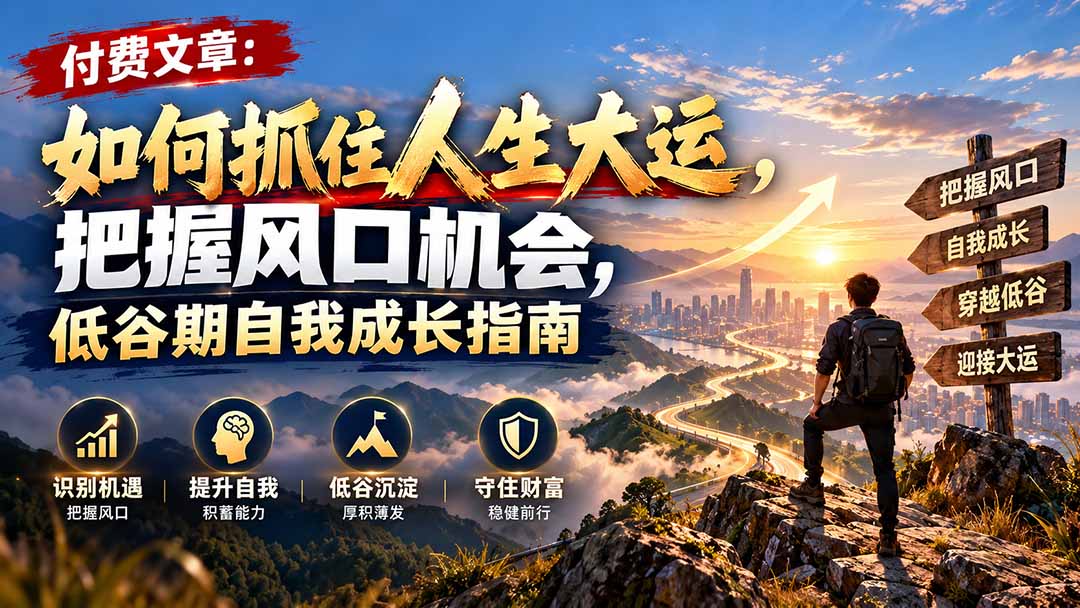 付费文章：如何抓住人生大运，把握风口机会，低谷期自我成长指南-卿云社