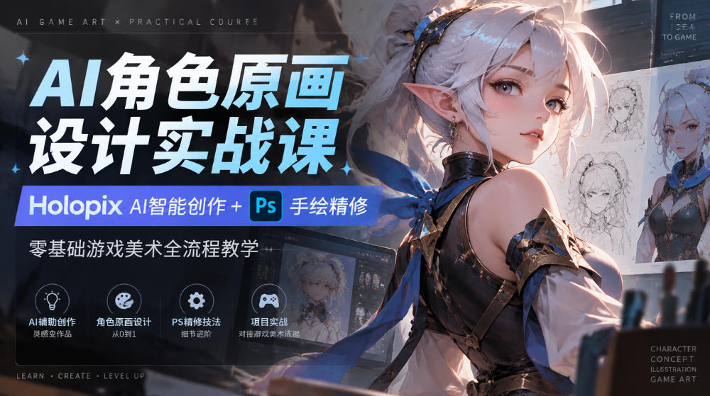AI角色原画设计实战课｜Holopix AI智能创作+PS手绘精修，零基础游戏美术全流程教学-卿云社