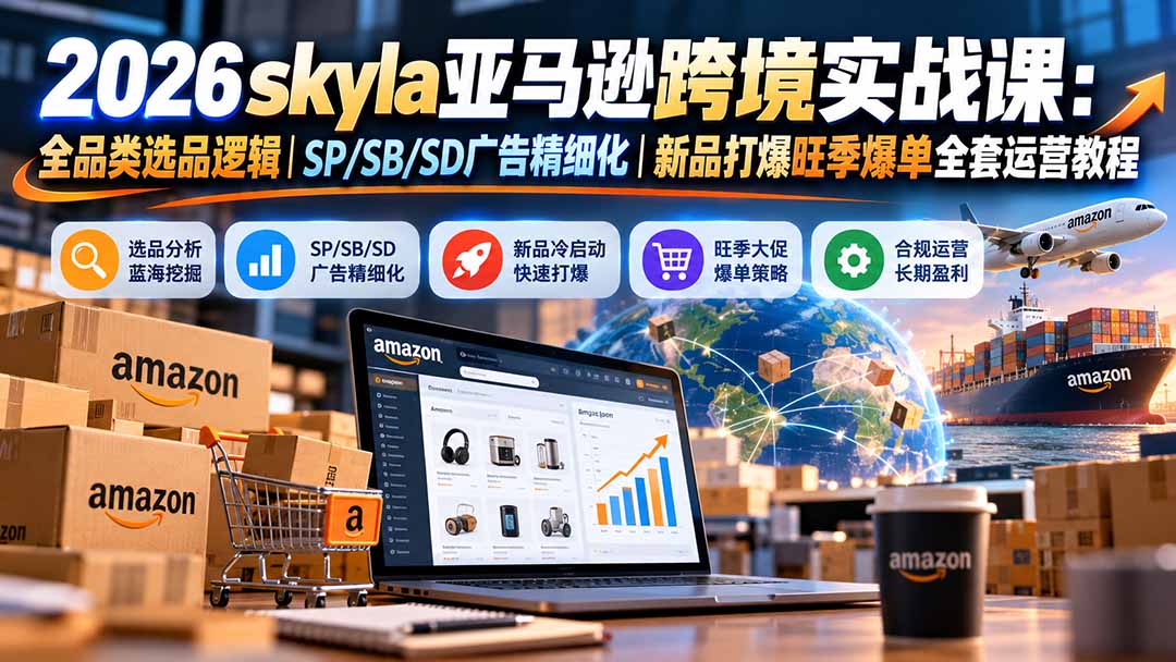 skyla亚马逊跨境实战课-更新1019:全品类选品逻辑|SP/SB/SD广告精细化|新品打爆旺季爆单全套运营教程-卿云社