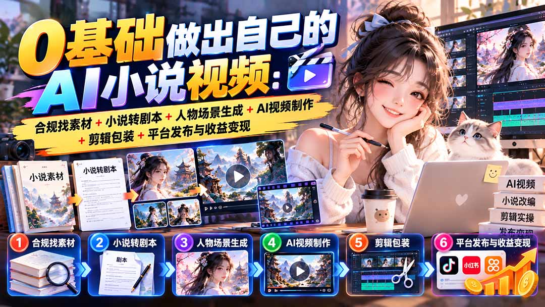 0基础做出自己的AI小说视频：合规找素材+小说转剧本+人物场景生成+AI视频制作+剪辑包装+平台发布与收益变现-卿云社