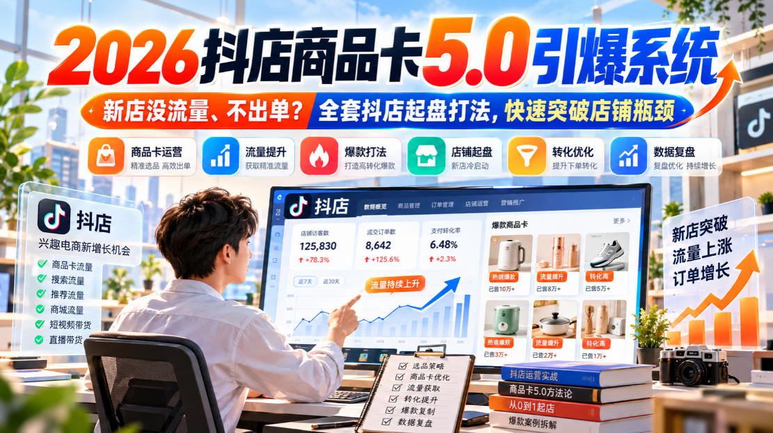2026抖店商品卡5.0引爆店铺流量，新店没流量、不出单？全套抖店起盘打法，快速突破店铺瓶颈-卿云社