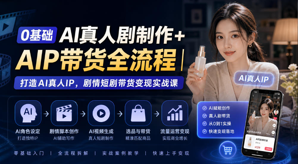 0基础AI真人剧制作+AIP带货全流程｜打造AI真人IP，剧情短剧带货变现实战课-卿云社