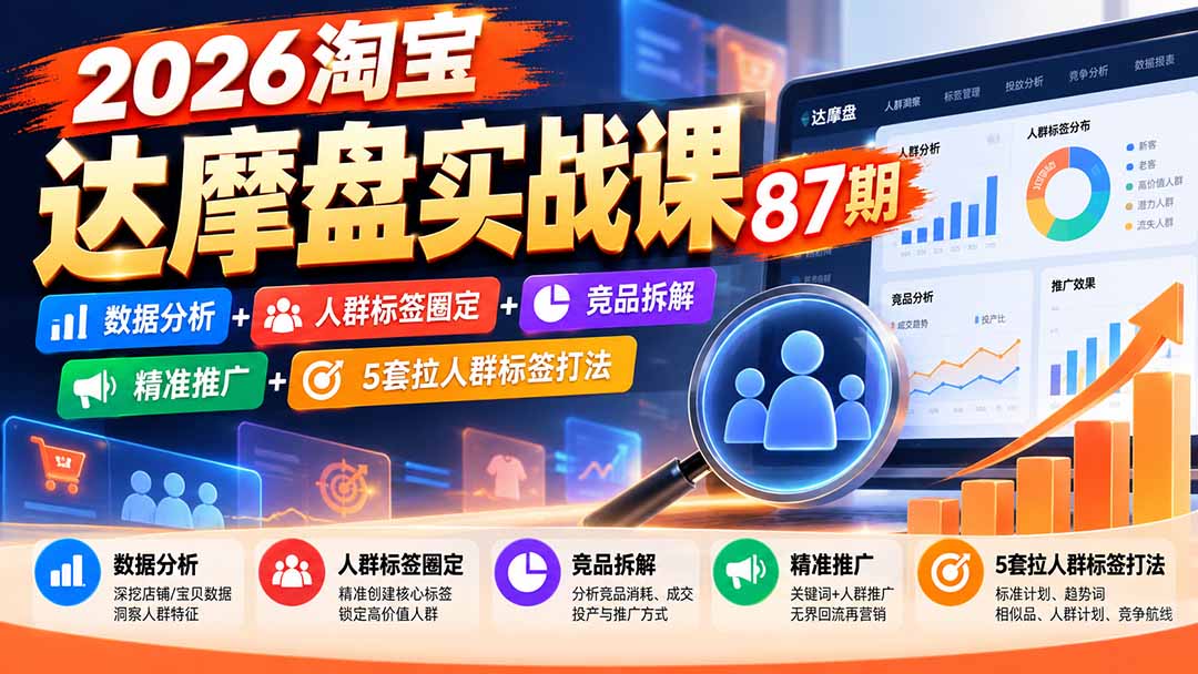 2026淘宝达摩盘实战课87期:数据分析+人群标签圈定+竞品拆解+精准推广+5套拉人群标签打法-卿云社