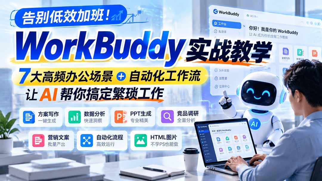 告别低效加班！WorkBuddy实战教学，7大高频办公场景＋自动化工作流，让AI帮你搞定繁琐工作-卿云社