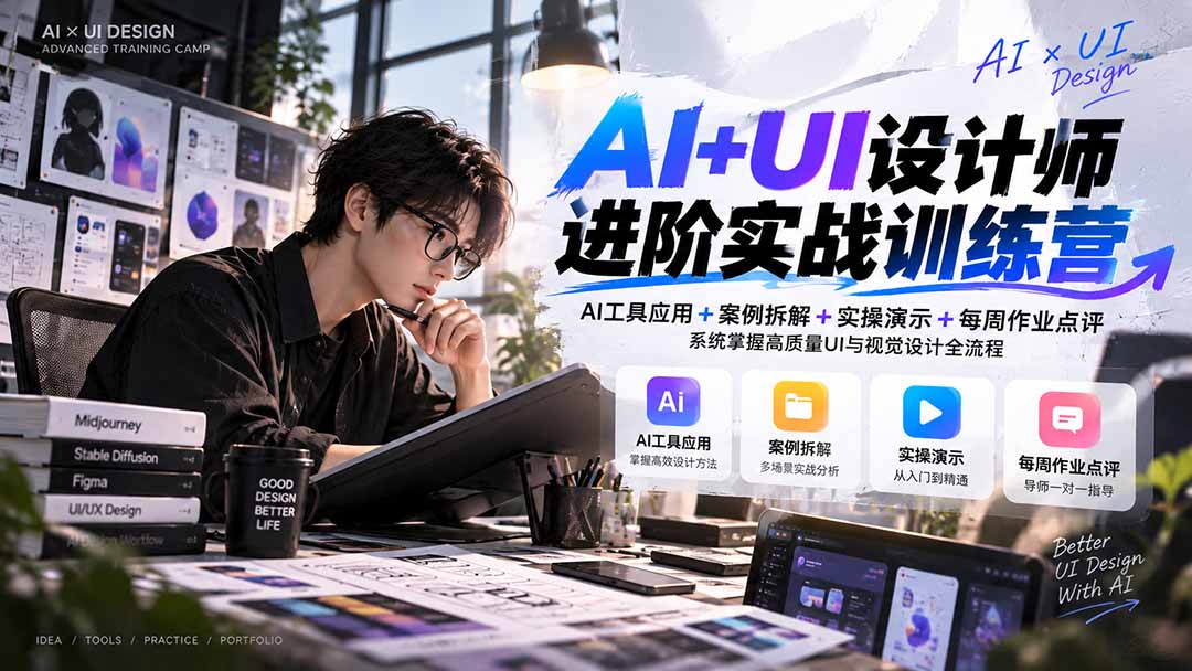 【无水印】AI+UI设计师进阶训练营-第4期:AI工具应用+案例拆解+实操演示+作业点评,掌握高质量UI与视觉设计全流程-卿云社