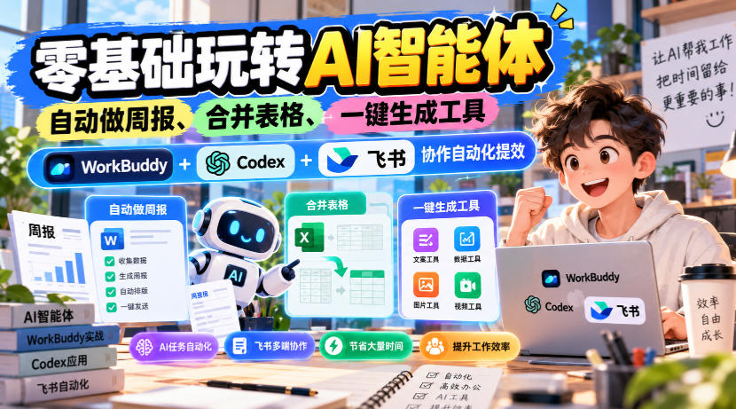 【无水印】零基础玩转AI智能体，自动做周报、合并表格、一键生成工具，WorkBuddy+Codex + 飞书协作自动化提效-卿云社