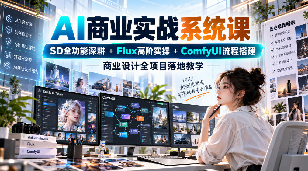 AI商业实战系统课｜SD全功能深耕+Flux高阶实操+Comfyui流程搭建，商业设计全项目落地教学-卿云社
