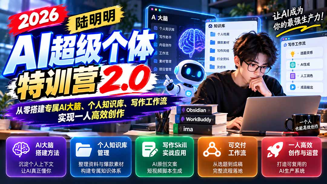 2026AI超级个体特训营2.0:从零搭建专属AI大脑、个人知识库、写作工作流,实现一人高效创作-卿云社