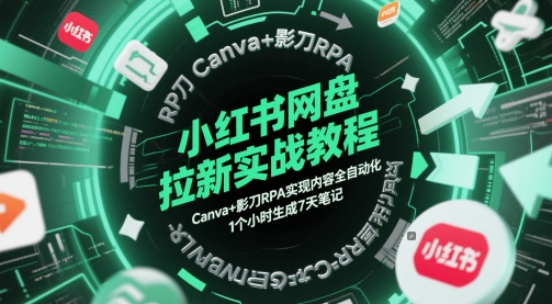 小红书网盘拉新实战教程，Canva+影刀RPA实现内容全自动化，1个小时生成7天笔记-卿云社