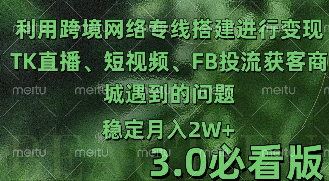 利用跨境电商网络及搭建TK直播、短视频、FB投流获客以及商城遇到的问题进行变现3.0必看版【揭秘】-卿云社