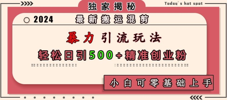 最新搬运混剪暴力引流玩法，轻松日引500+精准创业粉，小白可零基础上手-卿云社