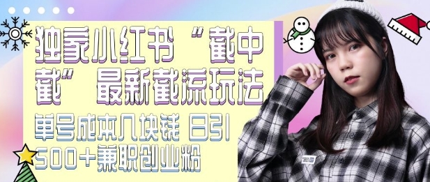 最新小红书截流玩法 独家截中截 单号成本几块钱 日引500+CY粉JZ粉-卿云社