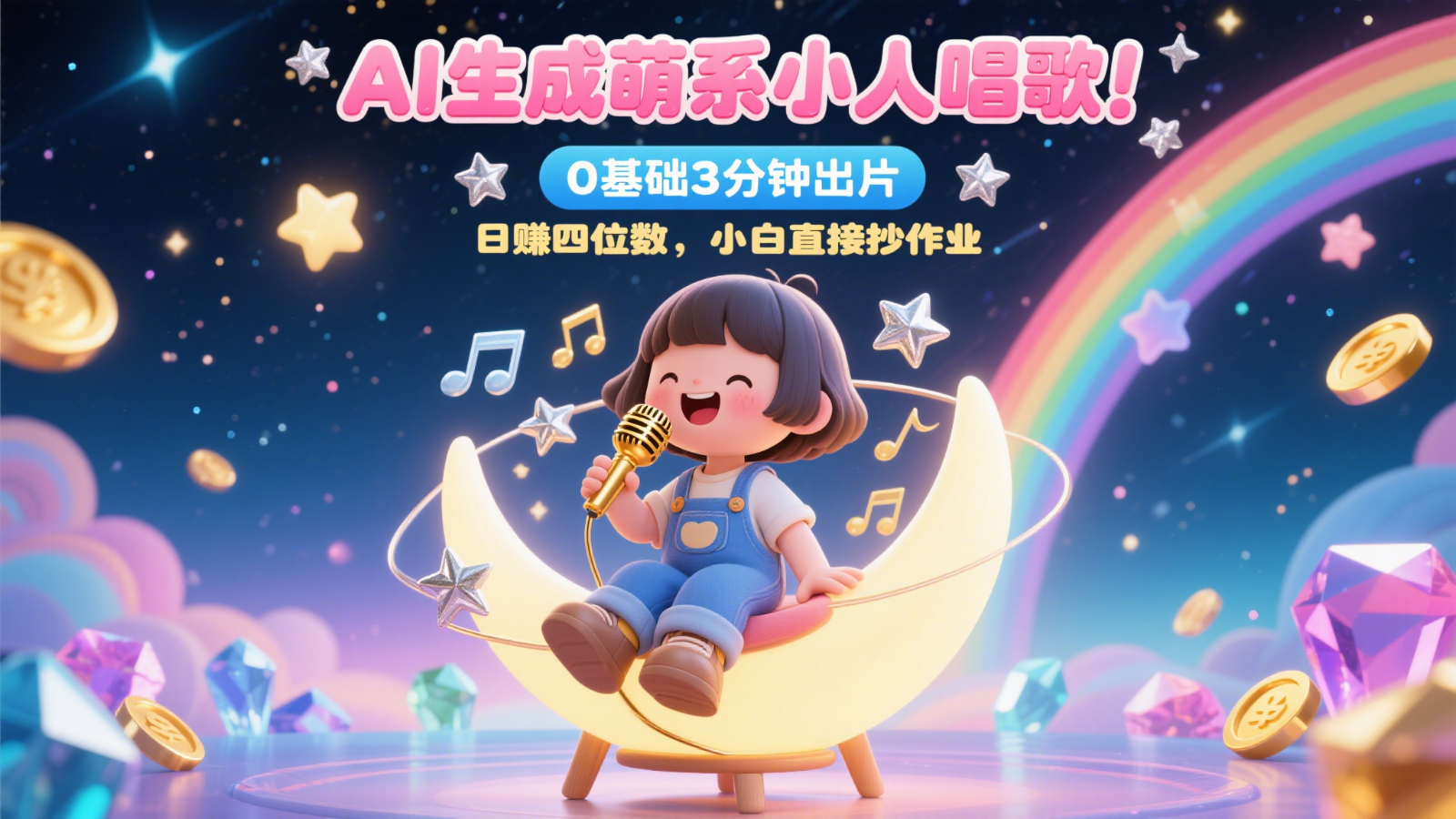 AI生成萌系小人唱歌！0基础3分钟出片，28个作品涨粉9万，日赚四位数，小白直接抄作业-卿云社