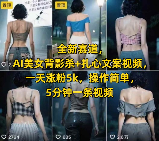 全新赛道，AI美女背影杀+扎心文案视频，一天涨粉5k，操作简单，5分钟一条视频-卿云社