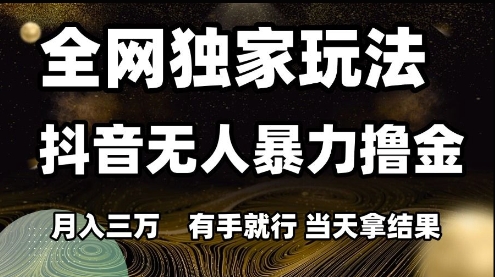 全网独家玩法抖音无人暴力撸金，月入3W，有手就行，当天拿结果【揭秘】-卿云社