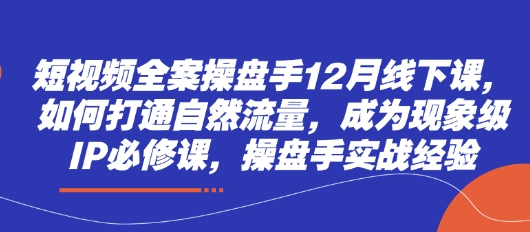 短视频全案操盘手12月线下课，如何打通自然流量，成为现象级IP必修课，操盘手实战经验-卿云社