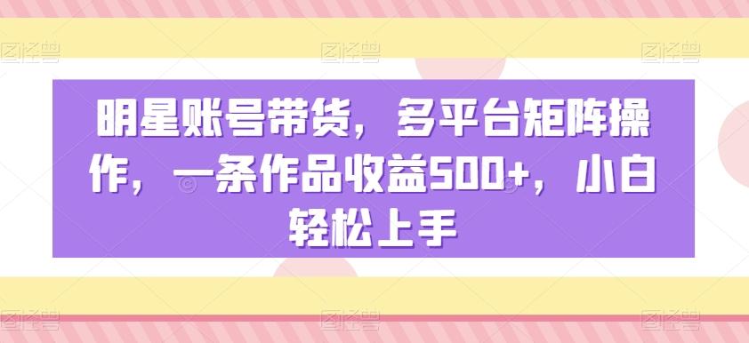 明星账号带货，多平台矩阵操作，一条作品收益500+，小白轻松上手【揭秘】-卿云社