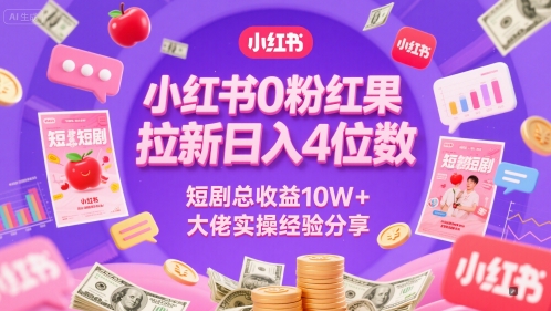 小红书0粉红果短剧拉新日入4位，数短剧总收益10W+大佬实操经验分享-卿云社
