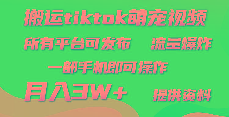 (9618期)搬运Tiktok萌宠类视频，一部手机即可。所有短视频平台均可操作，月入3W+-卿云社