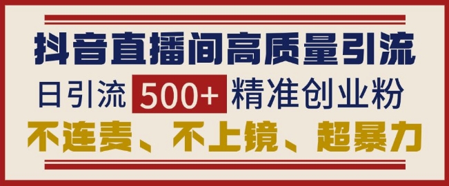 抖音直播间引流创业粉，无需连麦、不用上镜、超暴力，日引流500+高质量精准创业粉-卿云社
