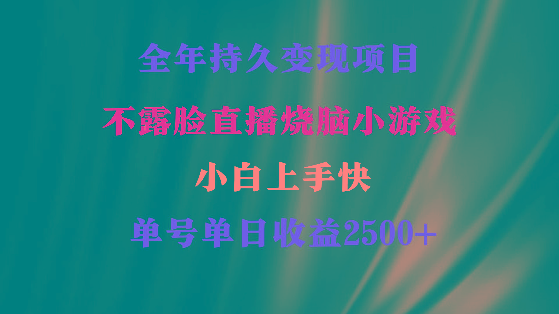 2024年 最优项目，烧脑小游戏不露脸直播  小白上手快 无门槛 一天收益2500+-卿云社