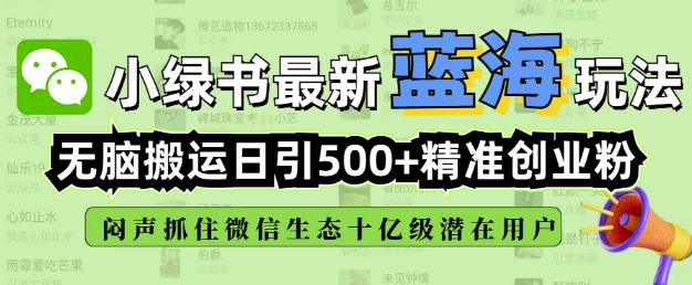小绿书无脑搬运引流，全自动日引500精准创业粉，微信生态内又一个闷声发财的机会-卿云社