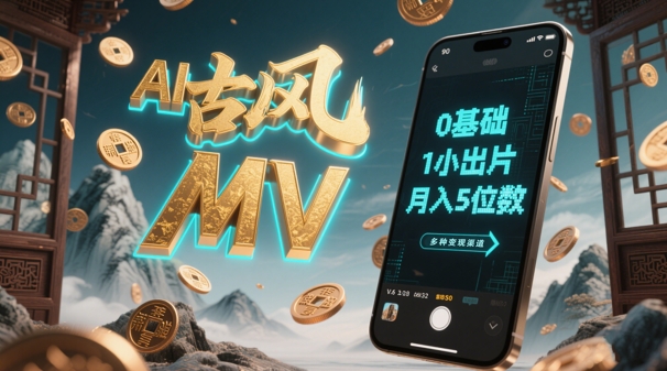 AI一键生成古风音乐MV，0剪辑基础1小时出片，多种变现渠道，一部手机月入5位数-卿云社