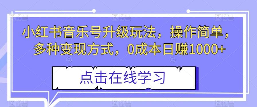 小红书音乐号升级玩法，操作简单，多种变现方式，0成本日赚1000+【揭秘】-卿云社