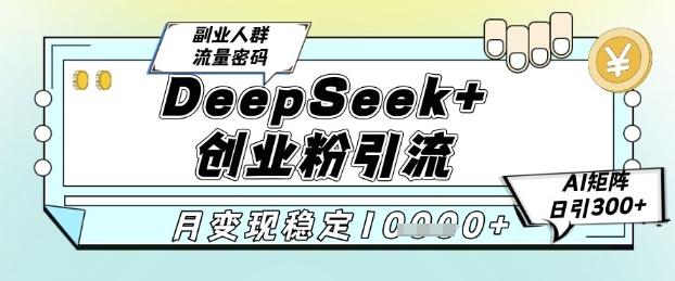 DeepSeek+创业粉精准引流，全新分享课4.0玩法，AI矩阵日引300+，多种变现方式，稳定月入1W-卿云社