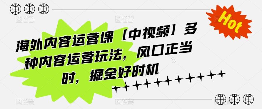 海外内容运营课【中视频】多种内容运营玩法，风口正当时，掘金好时机-卿云社