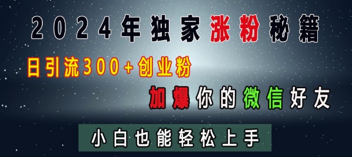 2024年独家涨粉秘籍，日引流300+创业粉，加爆你的微信好友，小白也能轻松上手-卿云社