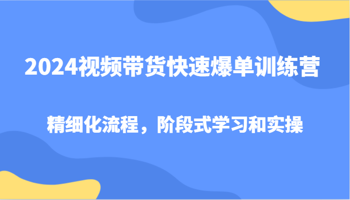 2024视频带货快速爆单训练营，精细化流程，阶段式学习和实操-卿云社