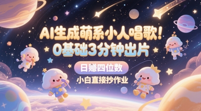 AI生成萌系小人唱歌，0基础3分钟出片，28个作品涨粉8.9W，单条最高19W赞，日入四位数，小白直接抄作业-卿云社