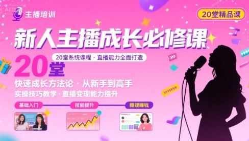 新人主播必学的20堂培训课，让主播快速成长的必学课程，帮你直播能力快速打造的实操方法-卿云社