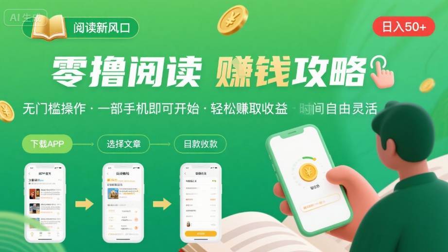 零撸阅读新风口，无门槛轻松挣，一部手机，日入 50-3张【揭秘】-卿云社