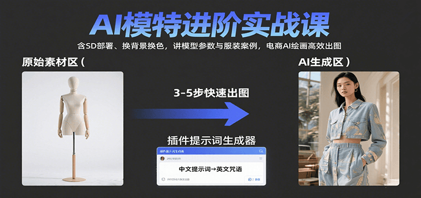 AI模特进阶实战课：含SD部署、换背景换色，讲模型参数与服装案例，电商AI绘画高效出图-卿云社