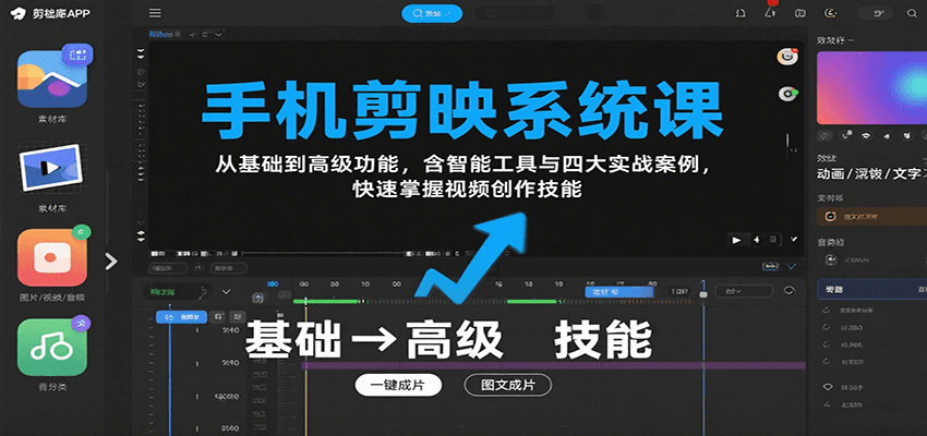 手机剪映系统课，从基础到高级功能，含智能工具与四大实战案例，快速掌握视频创作技能-卿云社