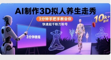 Ai制作3D拟人养生走秀，3分钟手把手教会你，快速起千粉万粉号-卿云社