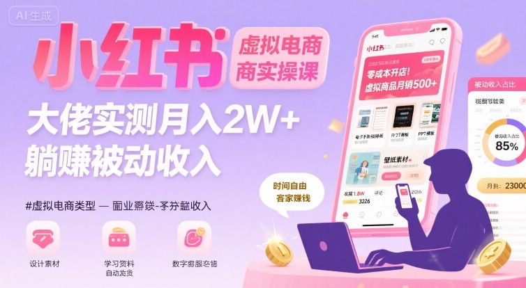 小红书虚拟电商，大佬实测月入2W+，实现被动收入-卿云社
