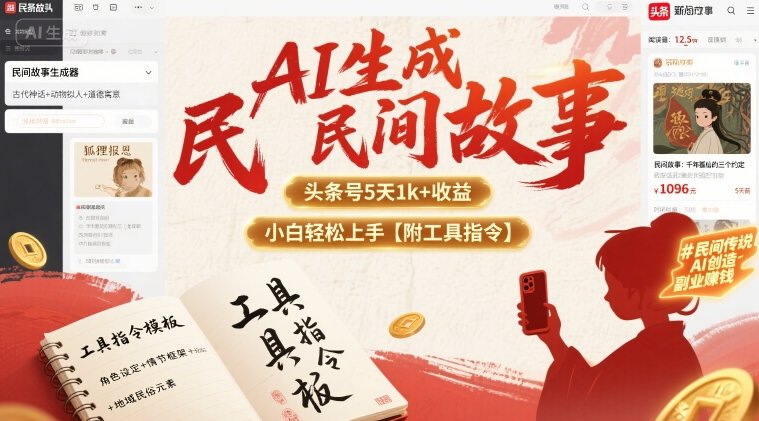 AI生成民间故事，头条号5天1k+，小白轻松上手【附工具指令】-卿云社
