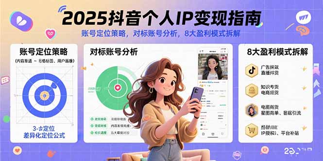 2025抖音个人IP变现指南，账号定位策略，对标账号分析，8大盈利模式拆解-卿云社