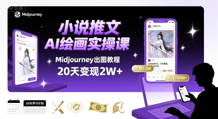 小说推文干货分享之AI绘画MJ出图实操课，用Midjourney做小说推文，20天挣2w-卿云社