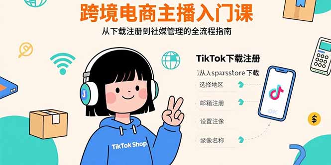 跨境电商主播入门课，TikTok下载注册，支付工具配置，社媒账号管理全流程-卿云社