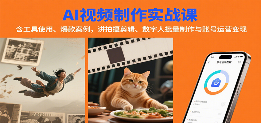AI视频制作实战：含工具使用、爆款案例，讲拍摄剪辑、数字人批量制作与账号运营变现-卿云社