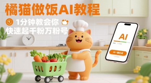 有趣的橘猫买菜做饭视频，用AI一键搞定，1分钟教会你，快速起千粉万粉号-卿云社