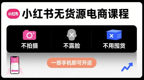 小红书无货源电商课程，不拍摄不露脸不用囤货，一部手机即可开店-卿云社