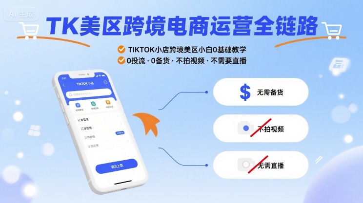 TK美区跨境电商运营全链路，TIKTOK小店跨境美区小白0基础教学，0投流0备货不拍视频不需要直播-卿云社