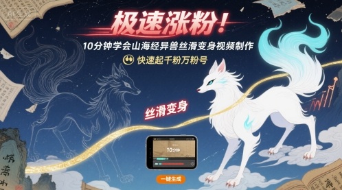 极速涨粉！10分钟学会山海经异兽丝滑变身视频制作，快速起千粉万粉号-卿云社