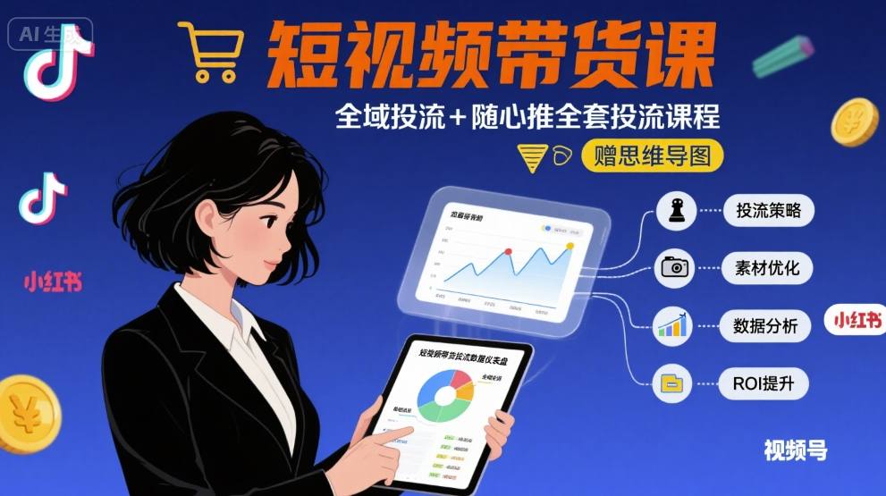 最新短视频带货课，全域投流+随心推全套投流课程+思维导图-卿云社